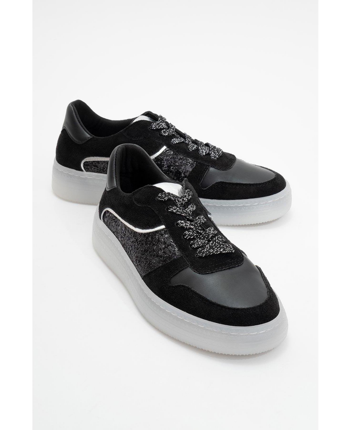 Felipe Glitter Leather Sneakers (Women) - Black leather