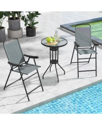 Patio Folding Bar Stool Set of 2 with Metal Frame and Footrest
