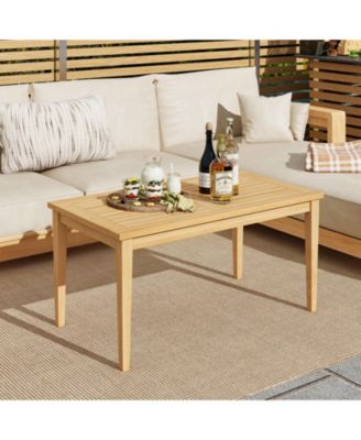 20 Inch x 35.5 Inch Outdoor Teak Wood Coffee Table with Slatted Tabletop for Balcony