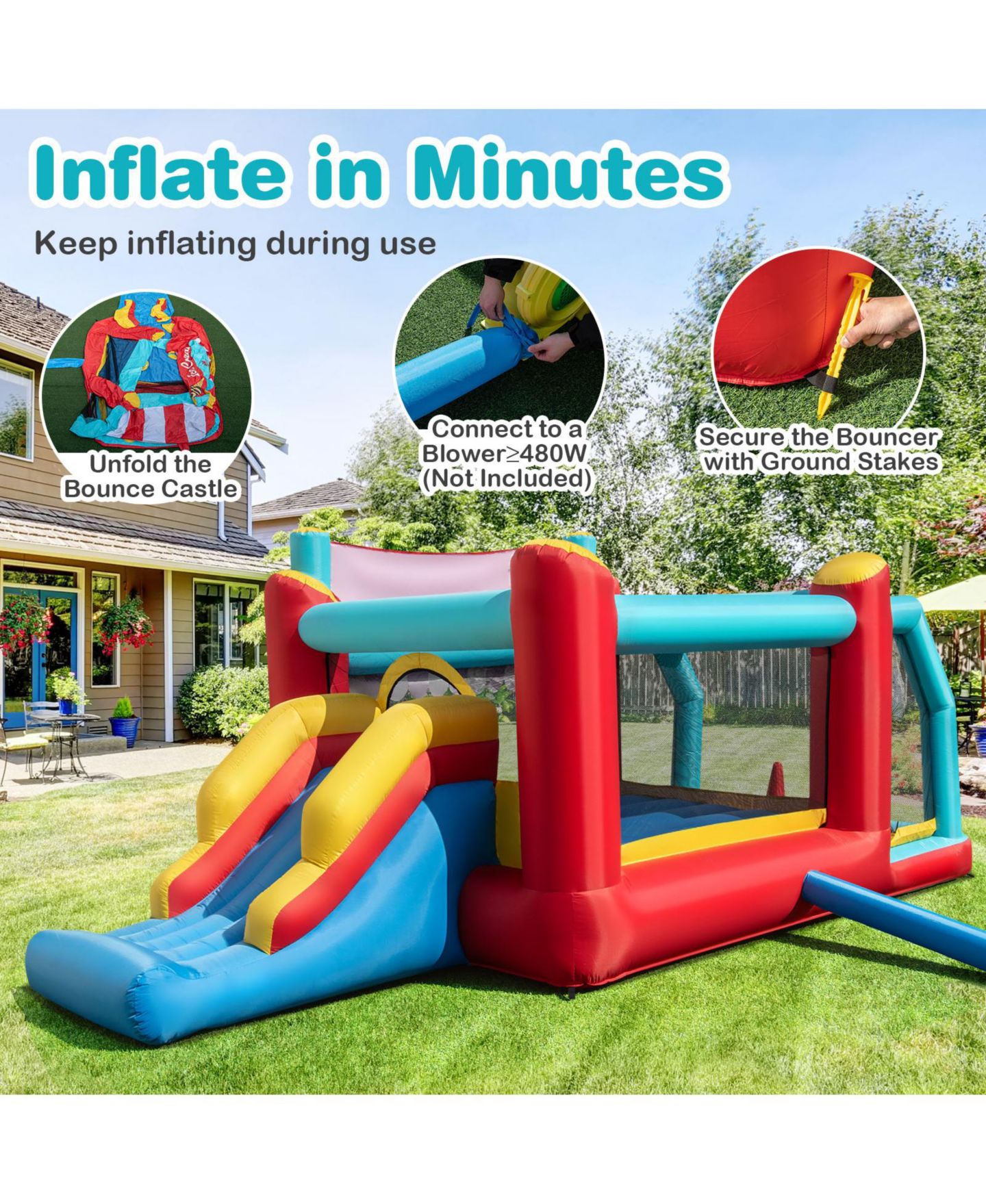 Детская игрушка GOUUN 5-in-1 Ice Cream 187"L x 88"W x 79"H Inflatable Bounce House, Up to 2 Players, Ages 3+, цвет: Синий — фото 9