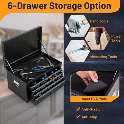 24 Inch Tool Chest Case with 6 Drawers and Top Storage for Garage Repair Shop &amp; Warehouse