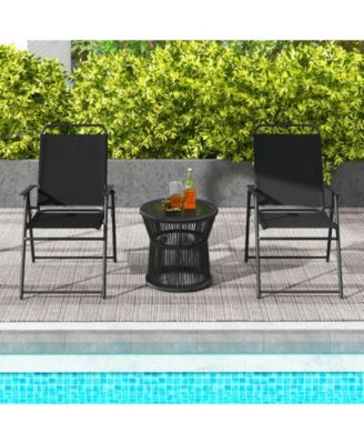 Outdoor Folding Sling Chairs Set of 4 with Armrest and Backrest