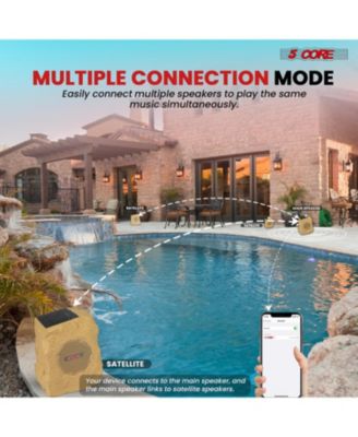 Rock Speaker Outdoor Waterproof Bluetooth Garden Speakers Solar & USB Charging RGB Colors for Patio Pool & Home