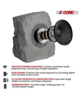 Rock Speaker Outdoor Waterproof Bluetooth Garden Speakers Solar & USB Charging RGB Colors for Patio Pool & Home