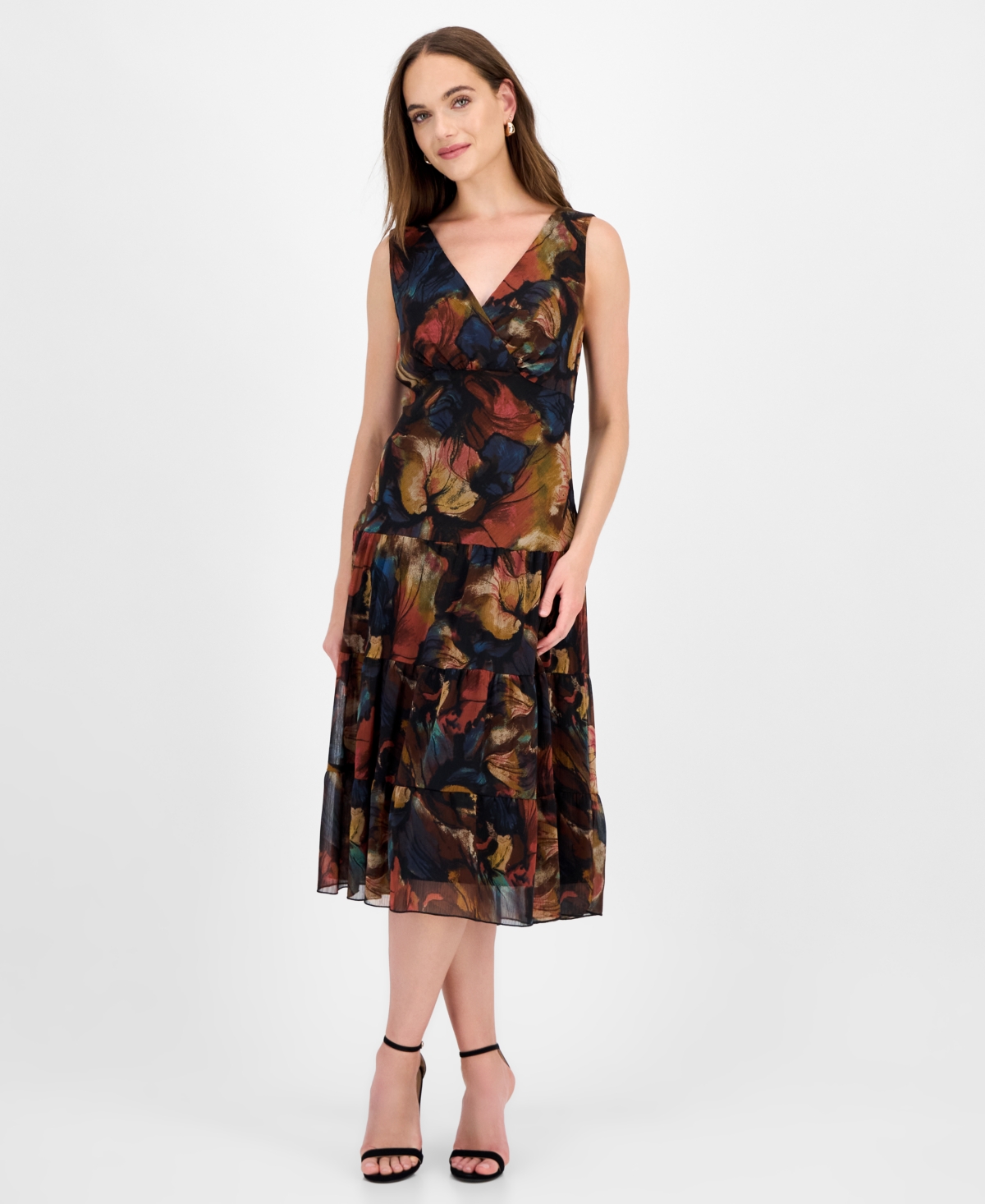 Women's Sleeveless Tiered Midi Dress - Spice