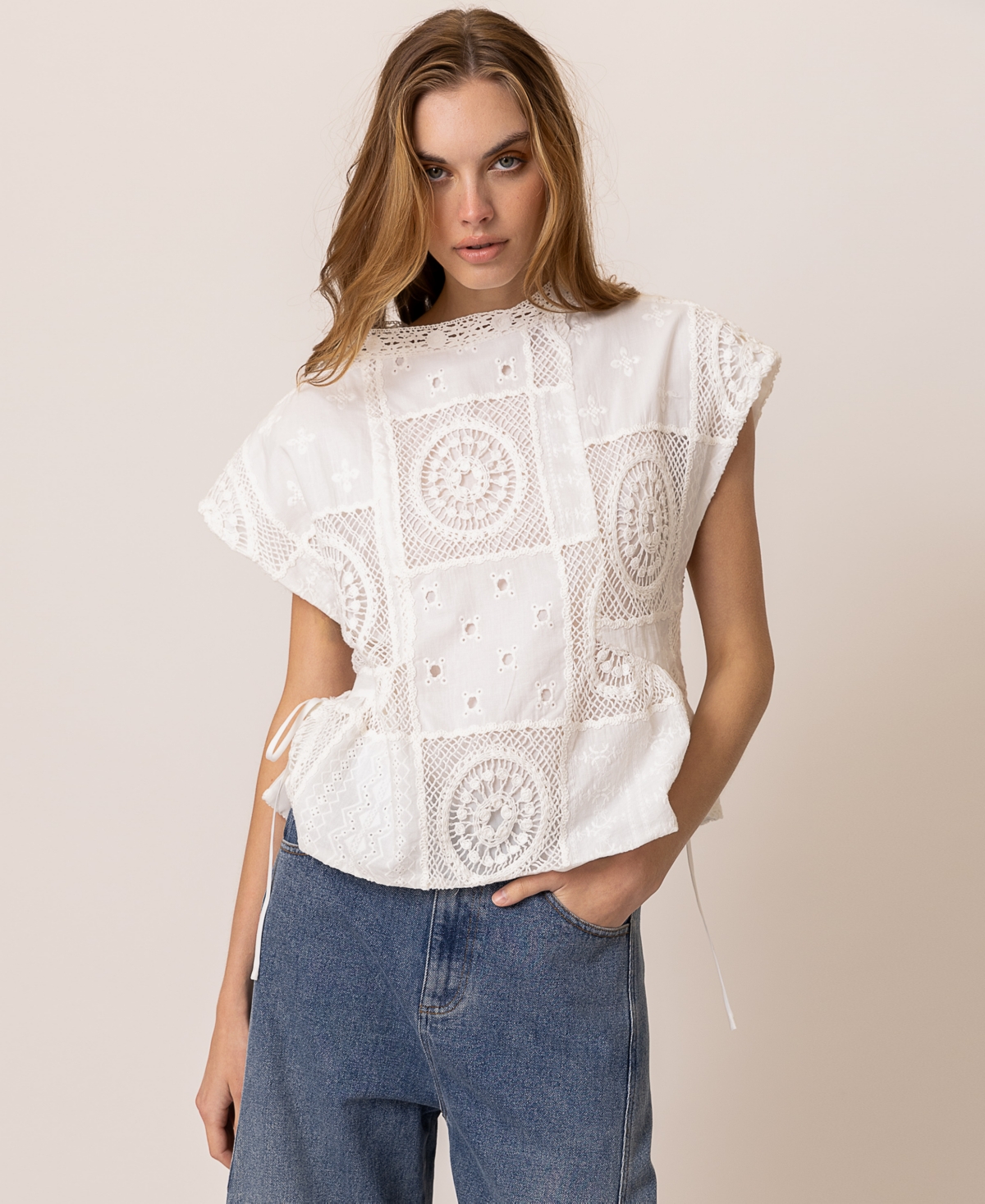 Women's Biva Cotton Round-Neck Tunic Top - White
