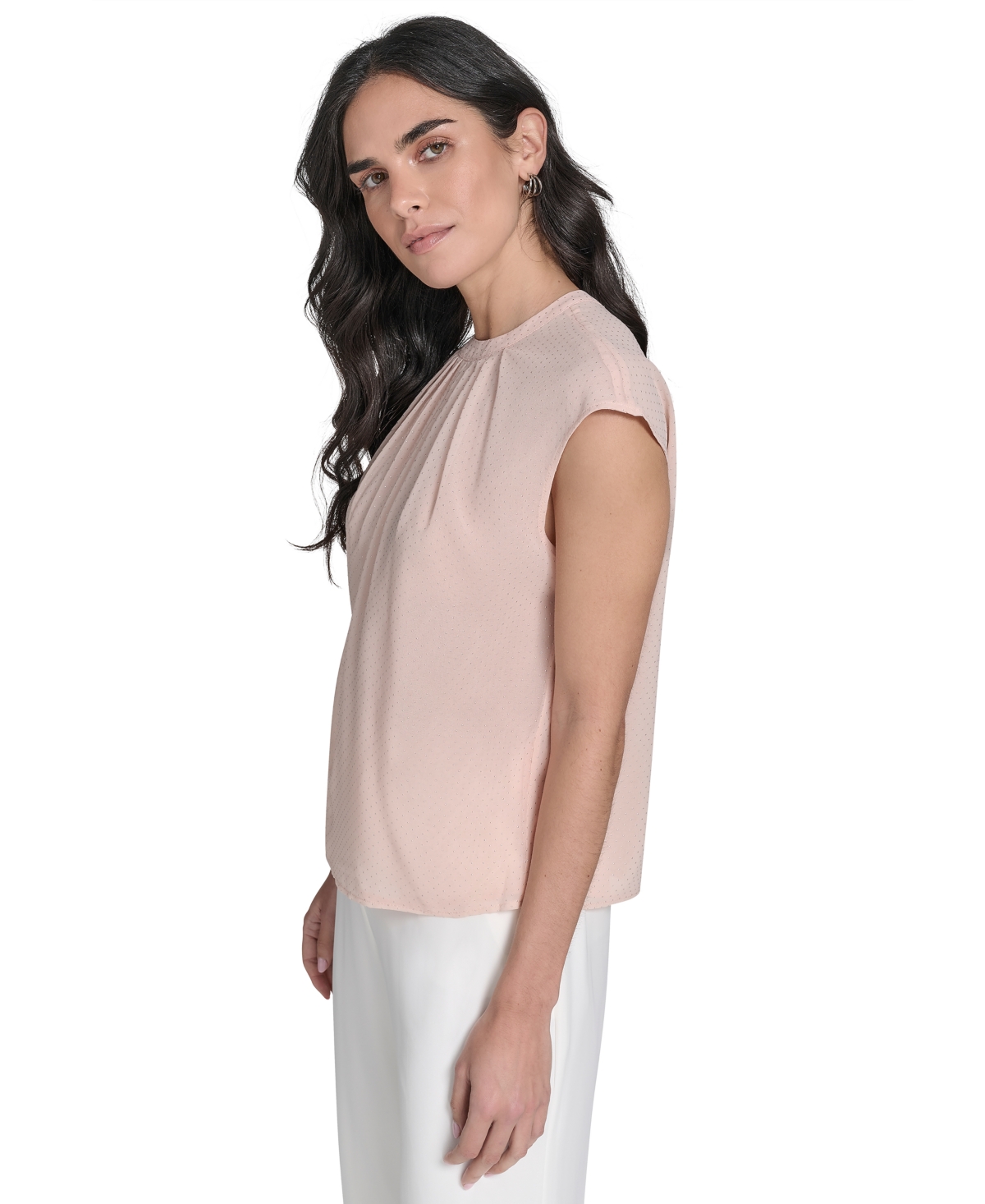Calvin Klein Women's Studded Cap-sleeve Crewneck Blouse