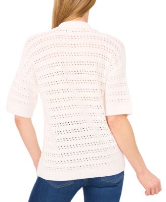 Women's Open-Knit Short-Sleeve Polo Sweater