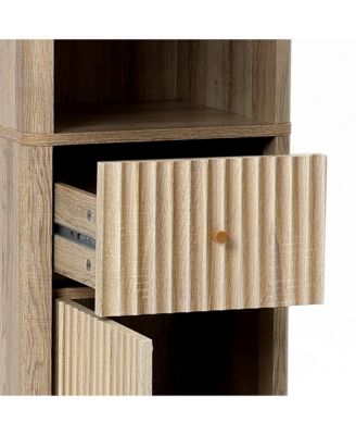 Natural Finish Wave-Patterned Manufactured Wood 1-Drawer 1-Door Bathroom Tower Cabinet