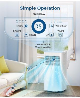 10000 BTU, 3-in-1 Portable AC with Sleep Mode, RC, LED Display, 24H Timer, Cools Up to 450 Sq. Ft., Window Kit, Air Conditioner