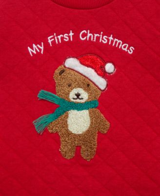 Baby Boys My 1st Christmas Bear Quilted Sweatshirt, Hat & Quilted Pants, 3 Piece Set 