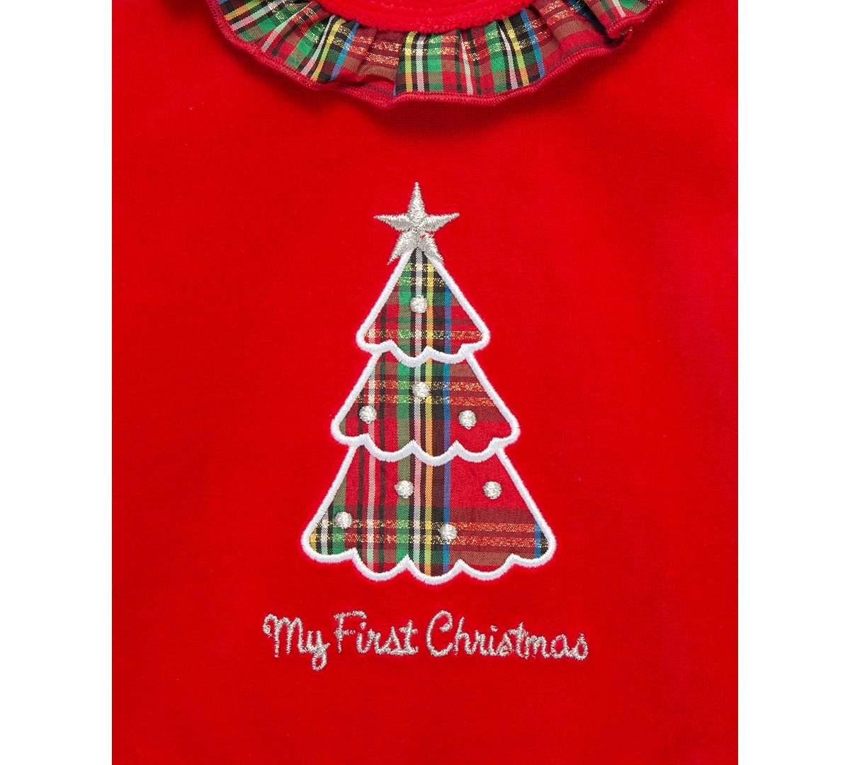 Little Me Baby Plaid Tree Velour Top & Pants, 2 Piece Set In Red