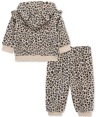 Baby Girls Zip-Up Leopard Hoodie & Pants, 2 Piece Set
