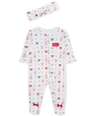 Little Me - Baby Festive Footed Coverall & Headband, 2 Piece Set