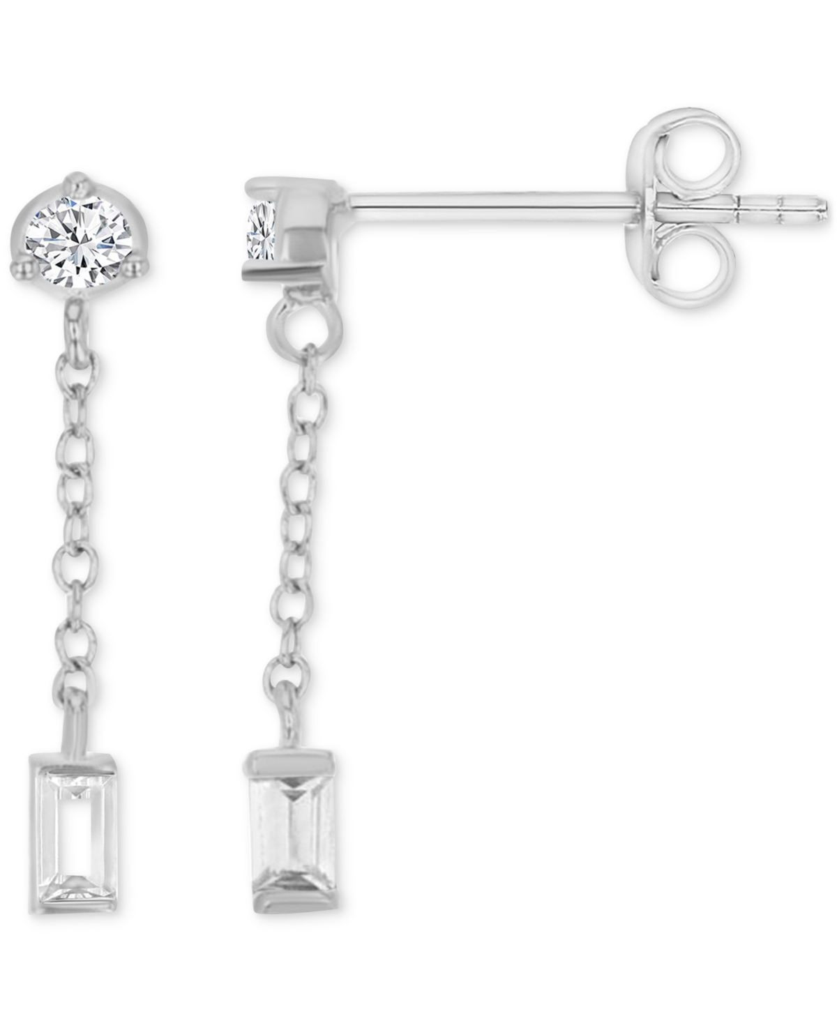 2-Pc. Set Cubic Zirconia Baguette Stud & Dangling Earrings in 14k Yellow Gold over Sterling Silver - Silver