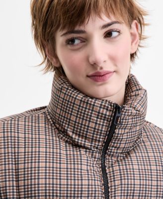 Women's Plaid Zip-Front Puffer Coat