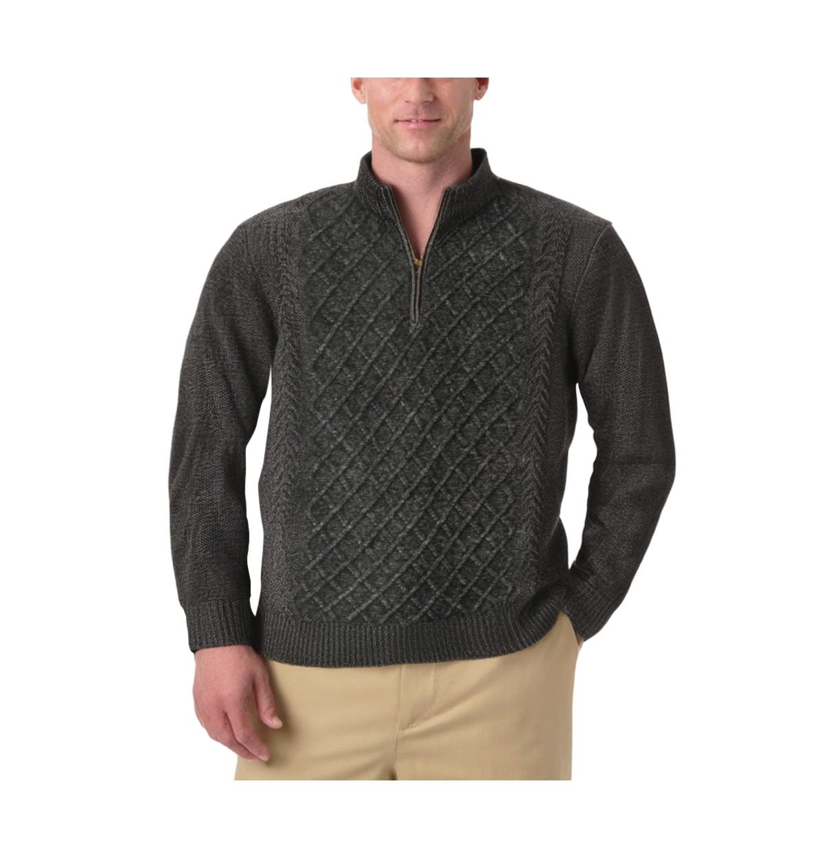 Big & Tall Soft Cable Knit 1/4 Zip Sweater - Charcoal marl