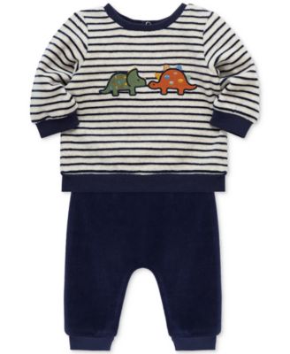 Baby Boys Dino Striped Velour Top & Pants, 2 Piece Set