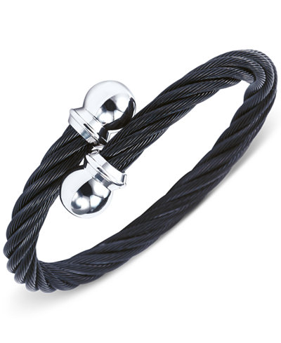 CHARRIOL Unisex Black and Silver-Tone Cable Bangle Bracelet