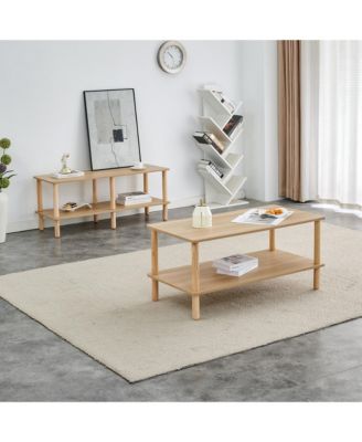 Modern 2-Tier Living Room Coffee Table with Open Shelf and Durable Legs