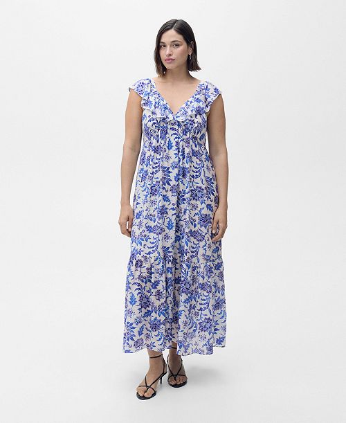 alfani MANGO Women's Long Flared Floral Dress Women's Fashion Shoes & Accessories