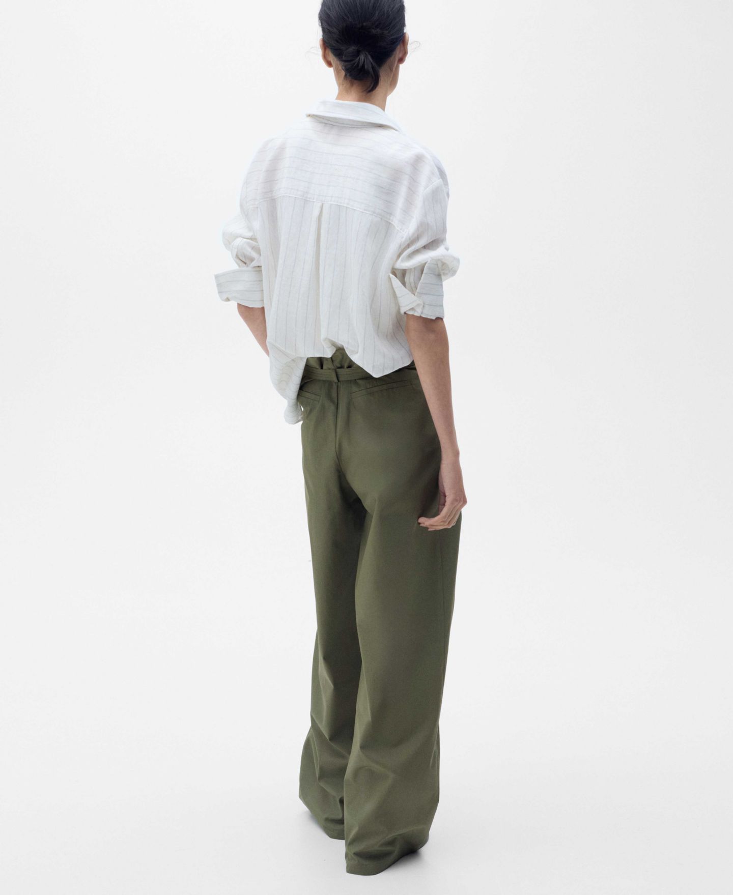 Женские брюки Mango Belted Wide Leg Cotton, цвет: Хаки — фото 7