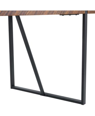 1Pc MDF & Metal Legs, Fishbone Textured Top, Retro Style Rectangular Dining Table