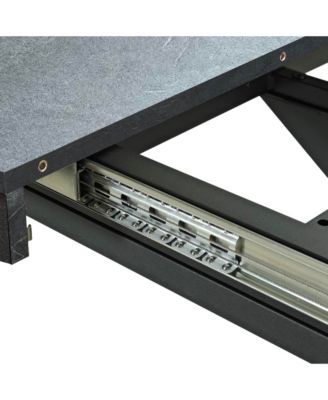 Retro Stretch Dining Table with Storage Box, Stone Top