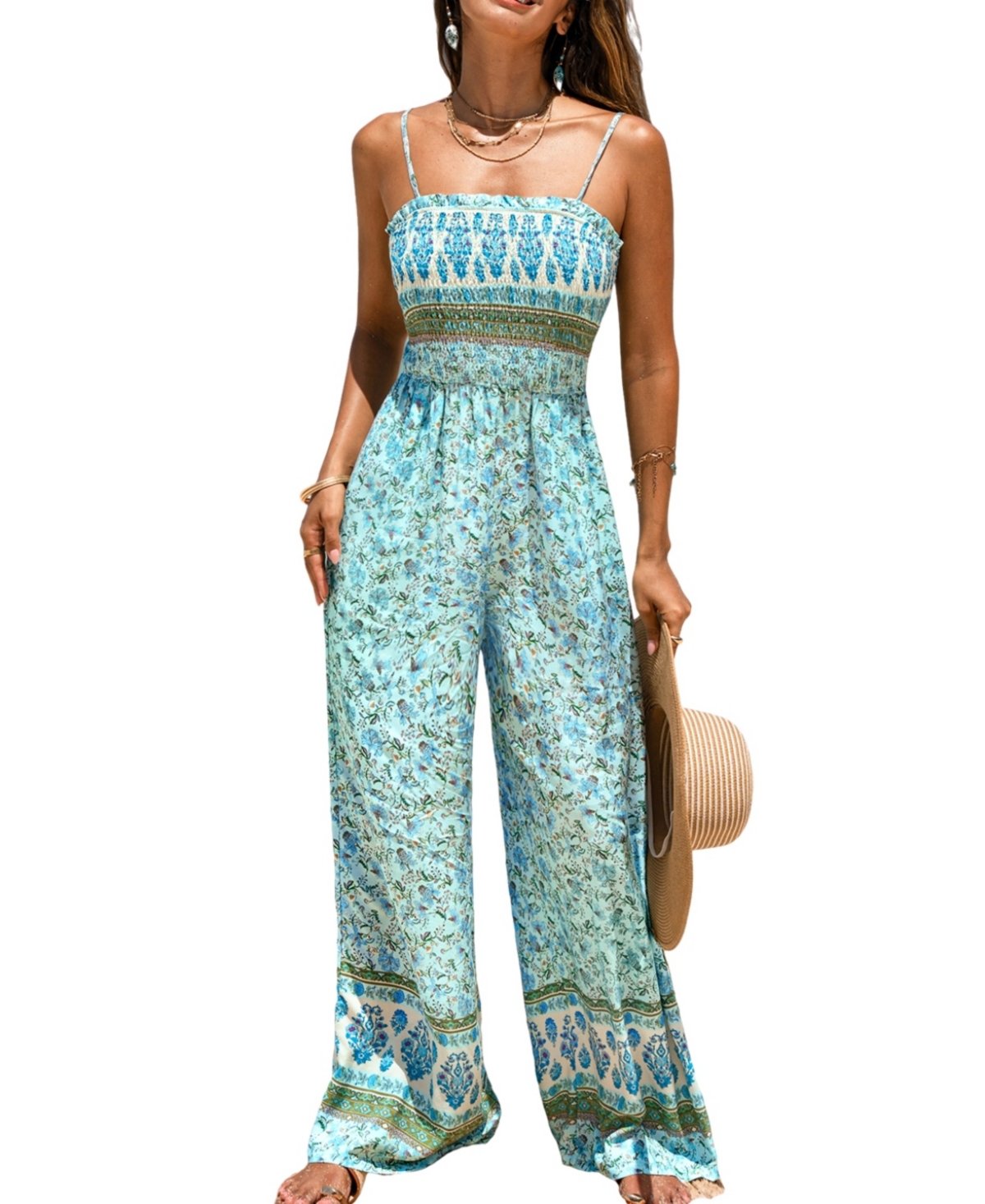 Women's Daisy Hour Floral Jumpsuit - Light/pastel blue