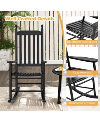 High-Back Acacia Wood Outdoor Rocking Chair with Solid Rocking Base-Black