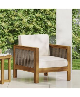 Streamdale Acacia Wood Club Chair, Wicker Accents, Teak Finish