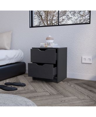 Two Drawer Faux Wood Nightstand for Bedroom Storage and Bedside Table