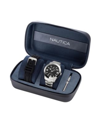 Men's Analog Silver-Tone Stainless Steel Watch Set, 43mm