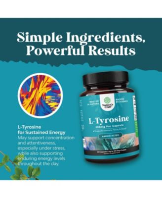 L-Tyrosine Capsule |  High Strength L-Tyrosine Supplement | for Mental Energy, Mood, Focus, Attention & Cognition | 120ct