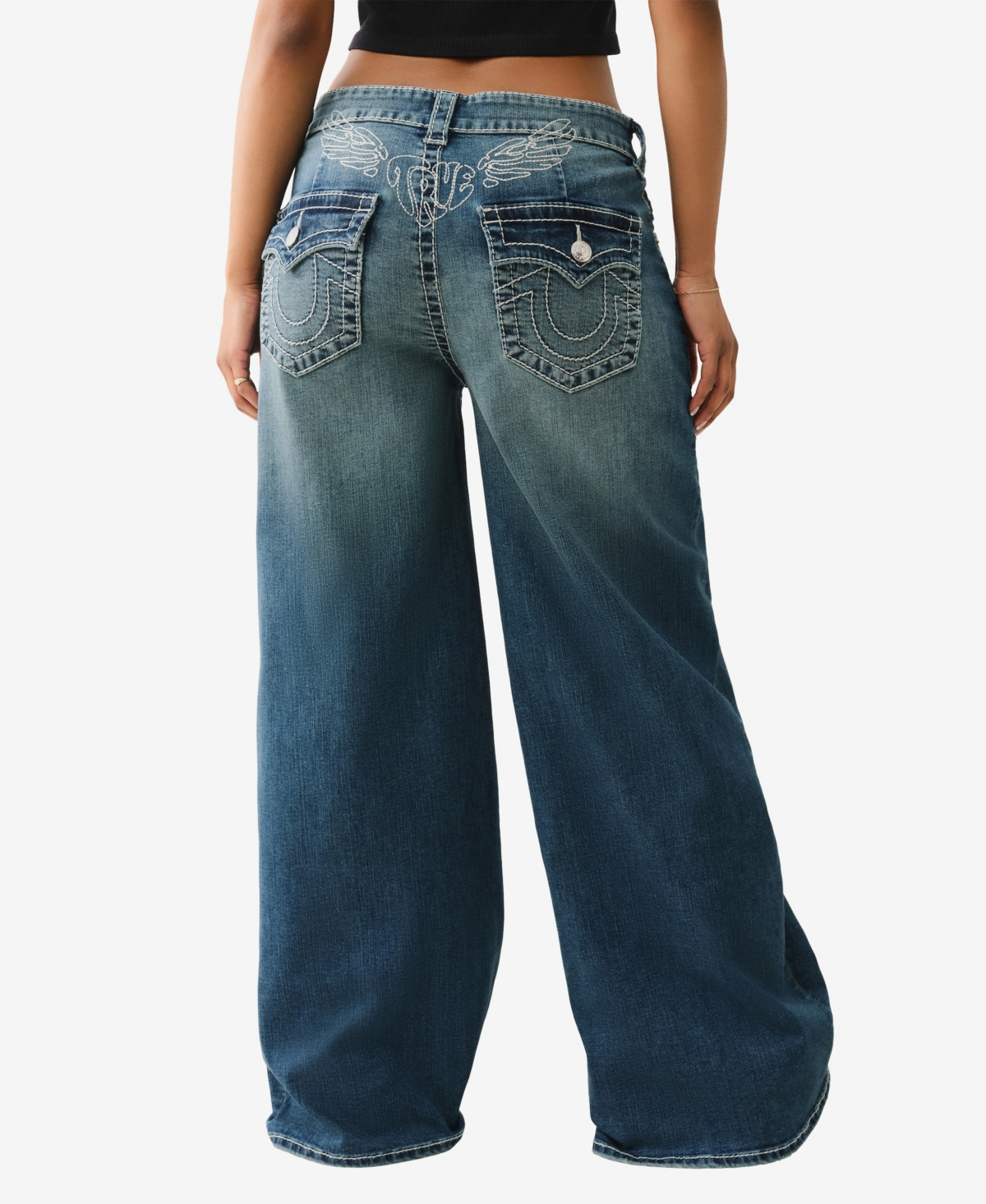 TRUE RELIGION WOMEN'S JESSIE WING BAGGY BIG T FLAP JEANS 