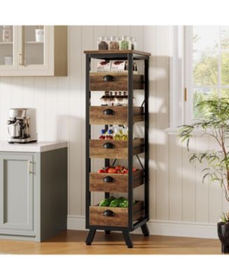 Wood Fruit and Vegetable Storage Rack Set of 2, 5-Tier Narrow Snack Stand Kitchen Stand Fruit Basket