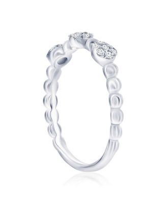 Sterling Silver, Round Pave CZ & Beaded Ring