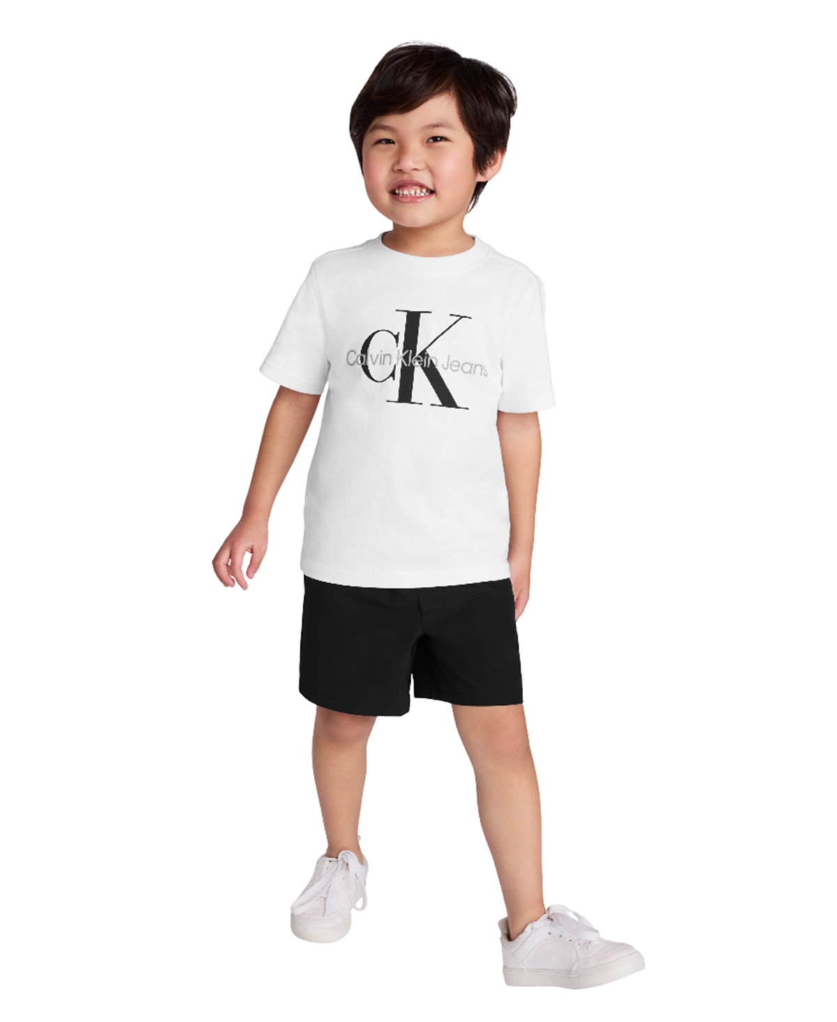 Calvin Klein Toddler And Little Boys 2-piece Classic Logo T-shirt And Tech Woven Shorts Set In White