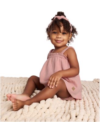 Baby Girls 2-Piece Gauze Sunsuit and Matching Headband Set