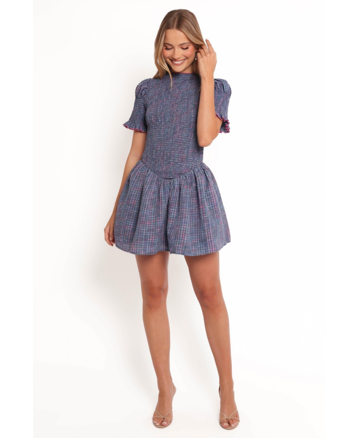 Women's Celine Mini Dress - Navy plaid