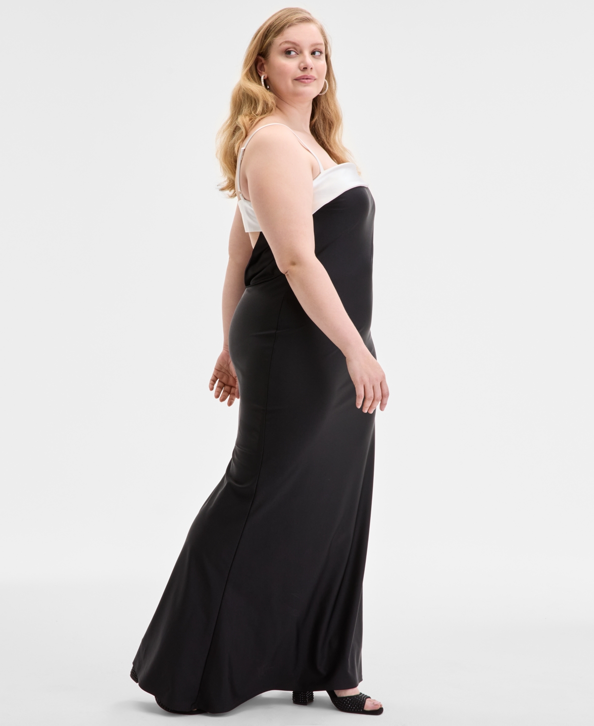 City Studios Trendy Plus Overlay-band Power-satin Gown In Multi