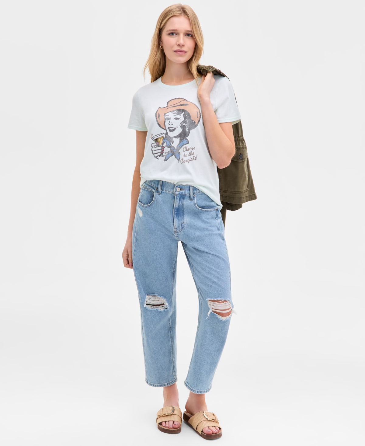 Women's Distressed High Rise Barrel-Leg Jeans - Precious