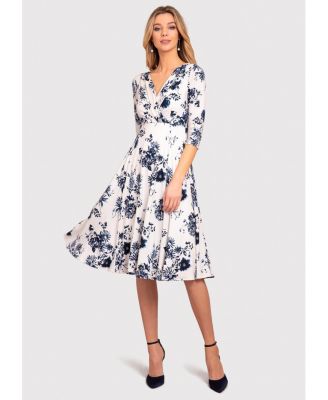 Women's Annie V-Neck 3/4 Sleeve Midi Dress