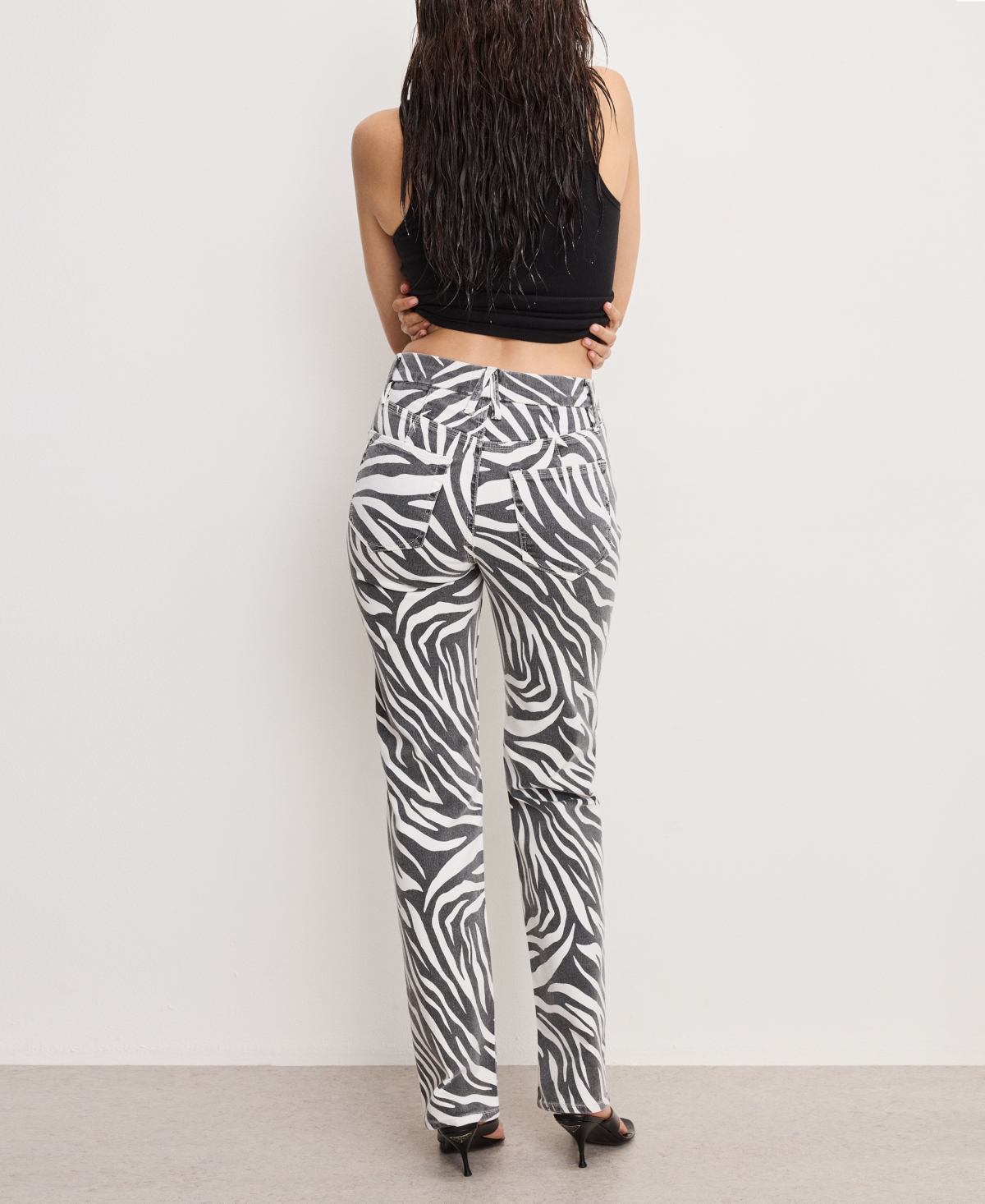 Good American Good Icon High Rise Straight Jeans In Cloud White Zebra
