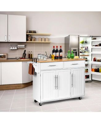 Kitchen Island Cart with Knife Block and Lockable Castors