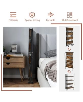 26" Steel & Wood Foldable, Open Shelves, Locking Wheels, Industrial Style Kitchen Utility Cart