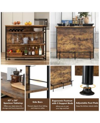 Kitchen Island with 4-Tier Storage Shelf and Long Footrest for Home