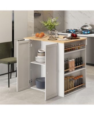 Rubberwood Top Kitchen Island with Storage