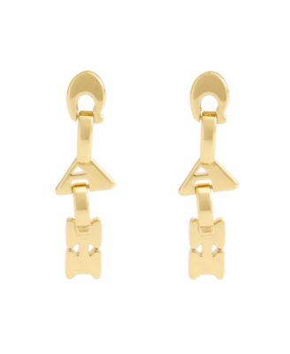 Gold Jumbled Signature Logo Link Linear Earrings