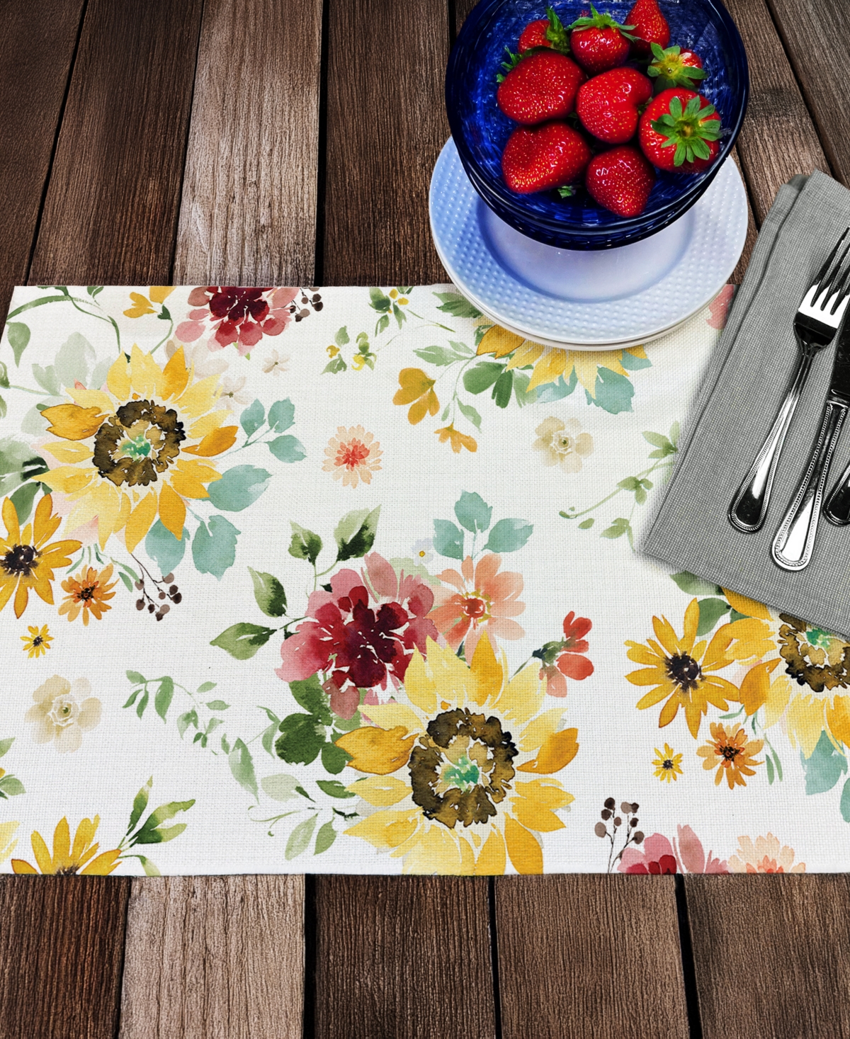 Counterart Spring Sunflowers Premier Fabric Placemats, Set Of 4